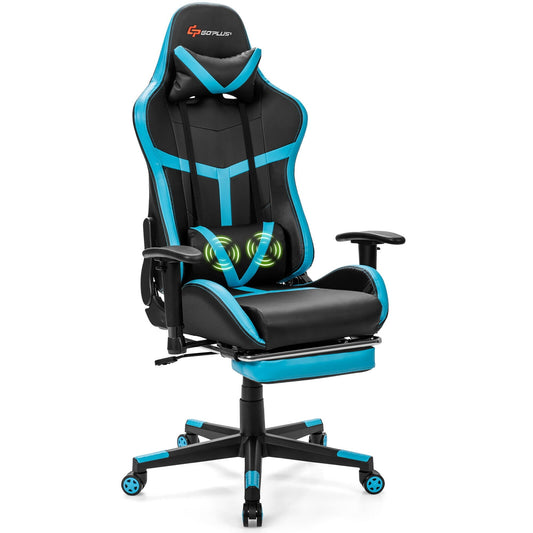 Costway Massage Gaming Chair Reclining Racing Chair High Back w/Lumbar Support Footrest