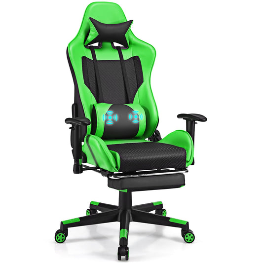 Costway Massage Gaming Chair Reclining Racing Office Computer Chair with Footrest Green