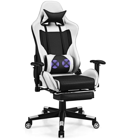 Costway Massage Gaming Chair Reclining Racing Office Computer Chair with Footrest White