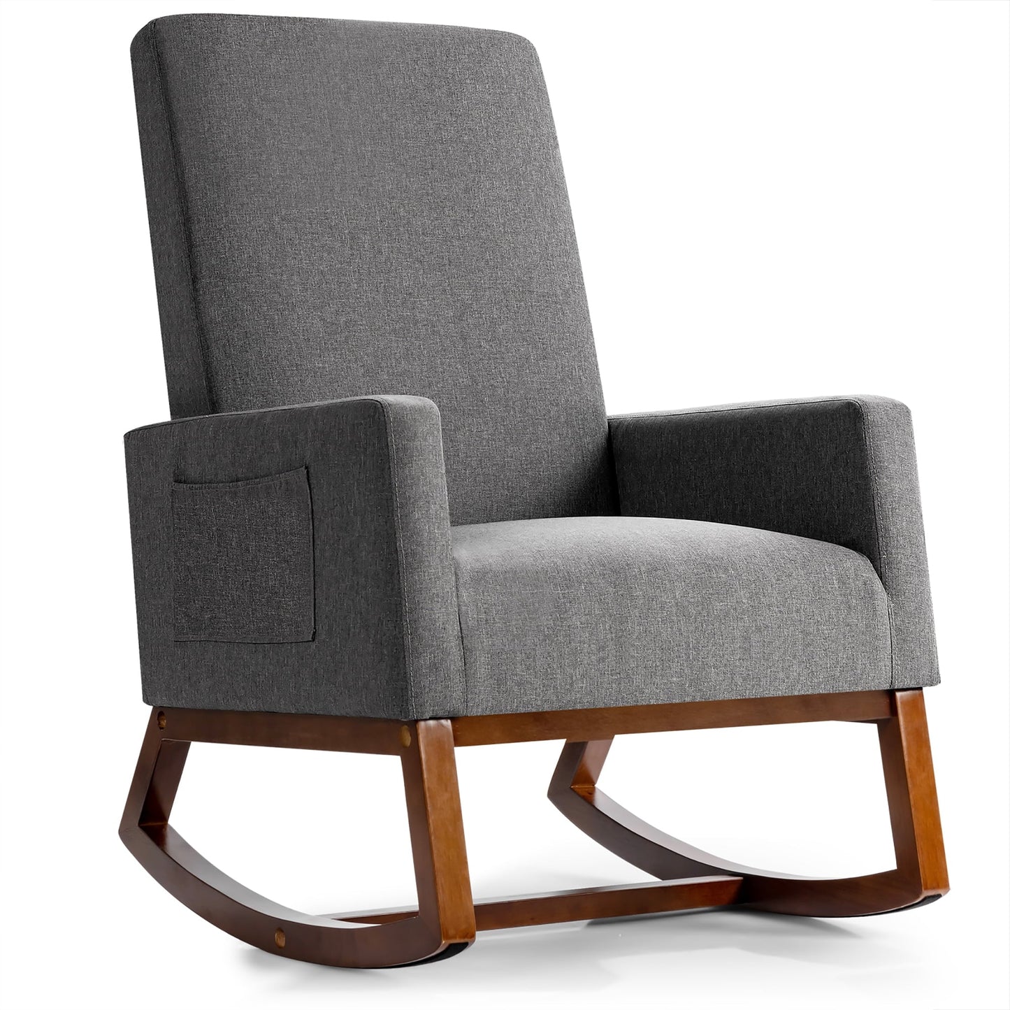 Costway Mid Century Retro Fabric Upholstered Rocking Chair Nursery Armchair Gray