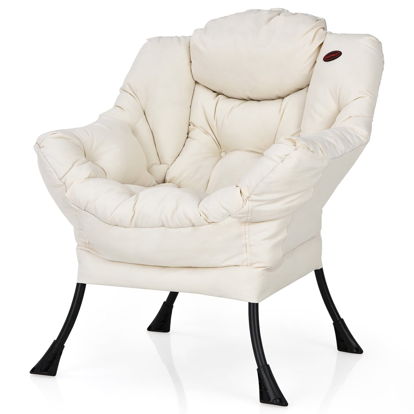 Costway Modern Polyester Fabric Lazy Chair Single Sofa Chair w/Side Pocket Beige
