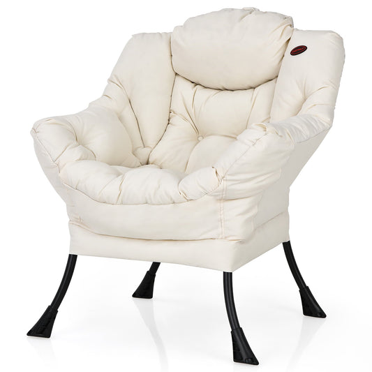 Costway Modern Polyester Fabric Lazy Chair Single Sofa Chair w/Side Pocket Beige
