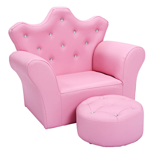 Costway Pink Kids Sofa Armrest Chair Couch Children Toddler Birthday Gift with Ottoman Pink