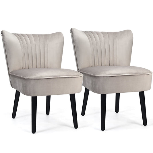 Costway Set of 2 Armless Accent Chair Upholstered Leisure Chair Single Sofa Stone Grey