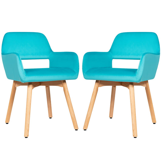 Costway Set of 2 Modern Accent Armchairs Velvet Fabric Leisure Chairs Club Guest Blue