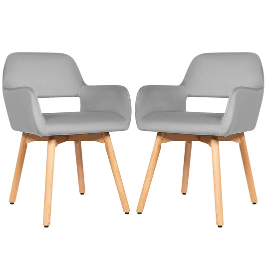 Costway Set of 2 Modern Accent Armchairs Velvet Fabric Leisure Chairs Club Guest Grey