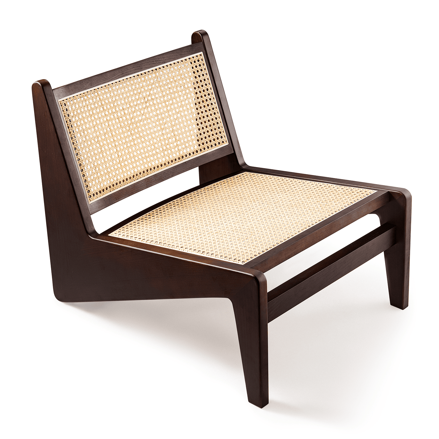 Cottinch Chandigrah Accent Rattan Chair,Mid Century Modern Armless Reading Chair for Living Room, Bedroom,Ash Wood Walnut