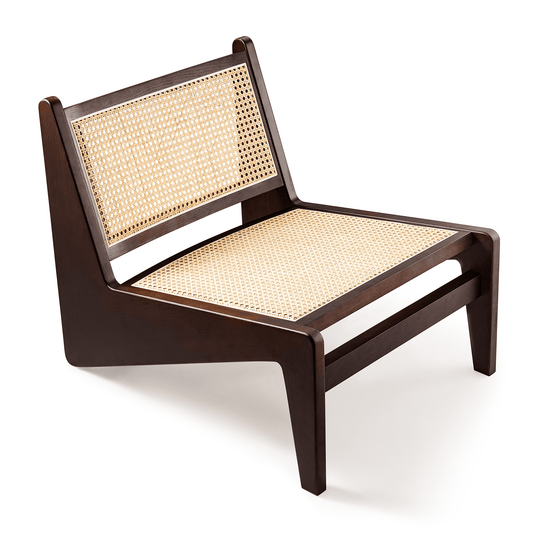 Cottinch Chandigrah Accent Rattan Chair,Mid Century Modern Armless Reading Chair for Living Room, Bedroom,Ash Wood Walnut
