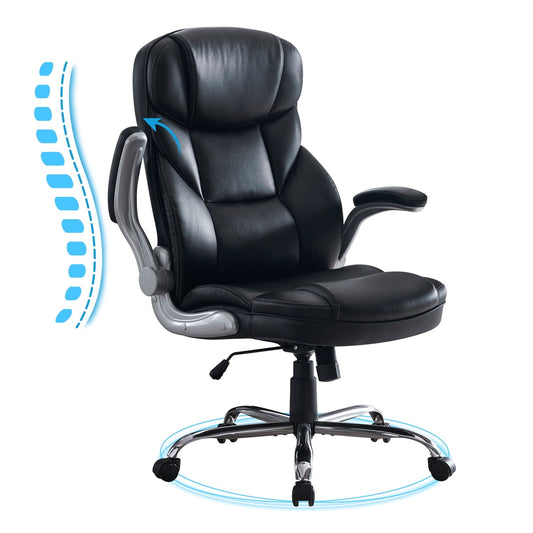 Cozgesto Ergonomic Office Chair Back Lumbar Support Comfortable High Back Home Office Desk Chair with Wheels Executive Leather Computer Chair for Adults (Black)