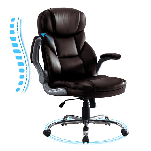 Cozgesto Ergonomic Office Chair Back Lumbar Support Comfortable High Back Home Office Desk Chair with Wheels Executive Leather Computer Chair for Adults (Brown)