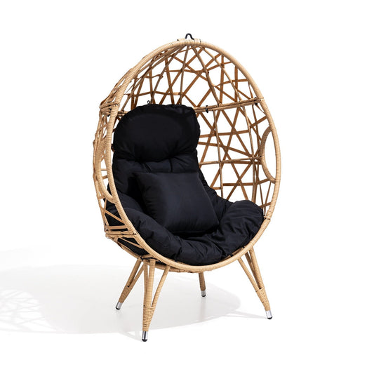 Crestlive Products Indoor Outdoor Wicker Egg Patio Chair PE Rattan Oversized Basket,Black