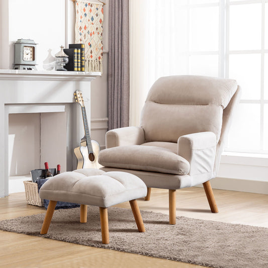 Cterwk Accent Chair with Footrest, Beige