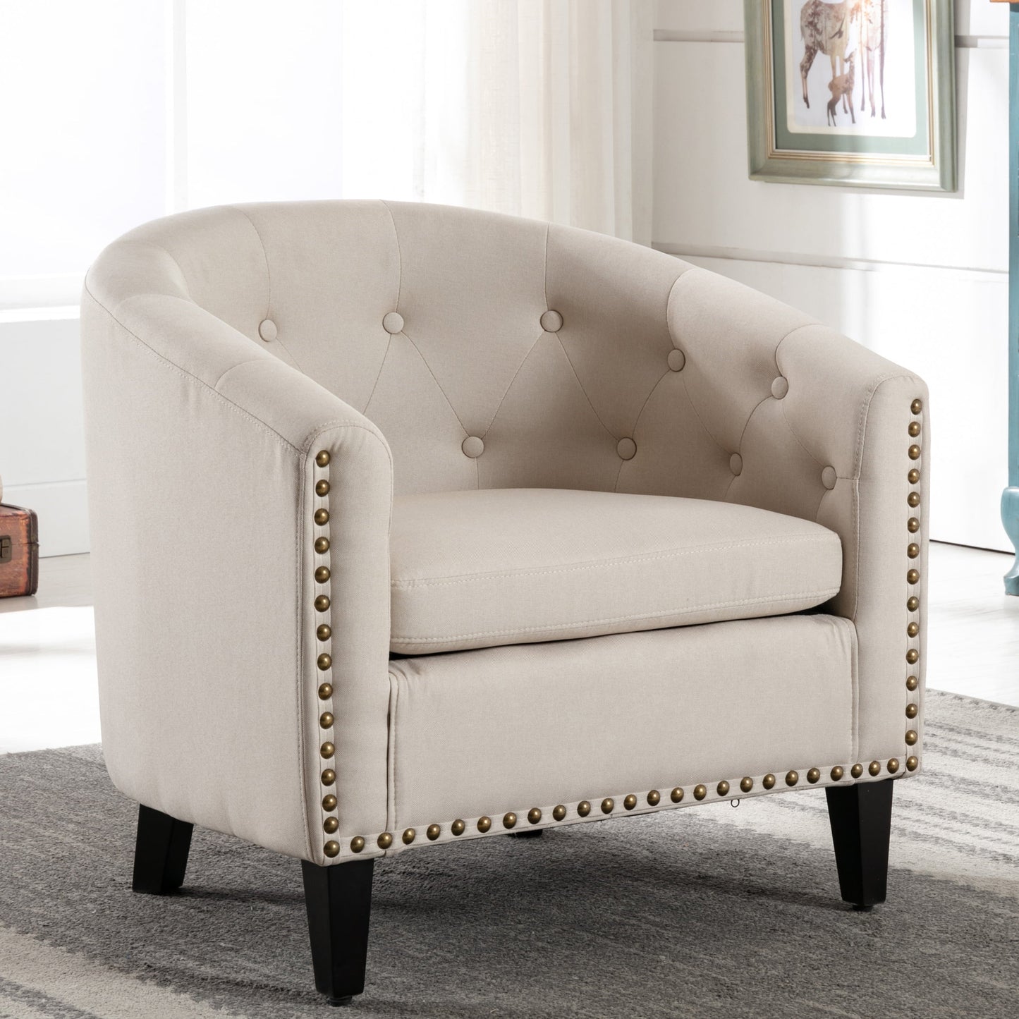 Cterwk Linen Fabric Accent Chair Club Chair, Beige
