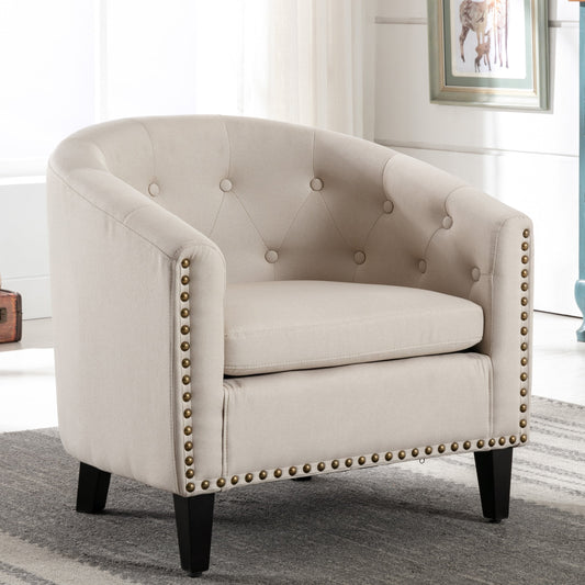Cterwk Linen Fabric Accent Chair Club Chair, Beige