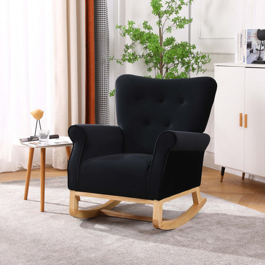 Cterwk Mid Century Accent Chair Modern Fabric Upholstered Rocking Chair, Black
