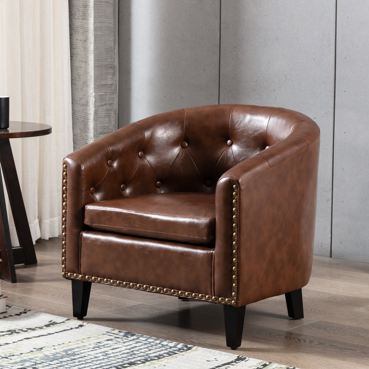 Cterwk PU Leather Accent Chair Club Chair, Dark Brown