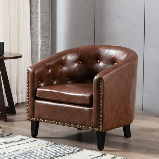 Cterwk PU Leather Accent Chair Club Chair, Dark Brown