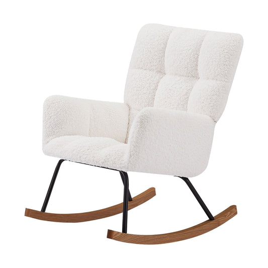 Cterwk Rocking Chair Leisure Sofa Chair Comfy Upholstered Lounge Chair with High Backrest, White