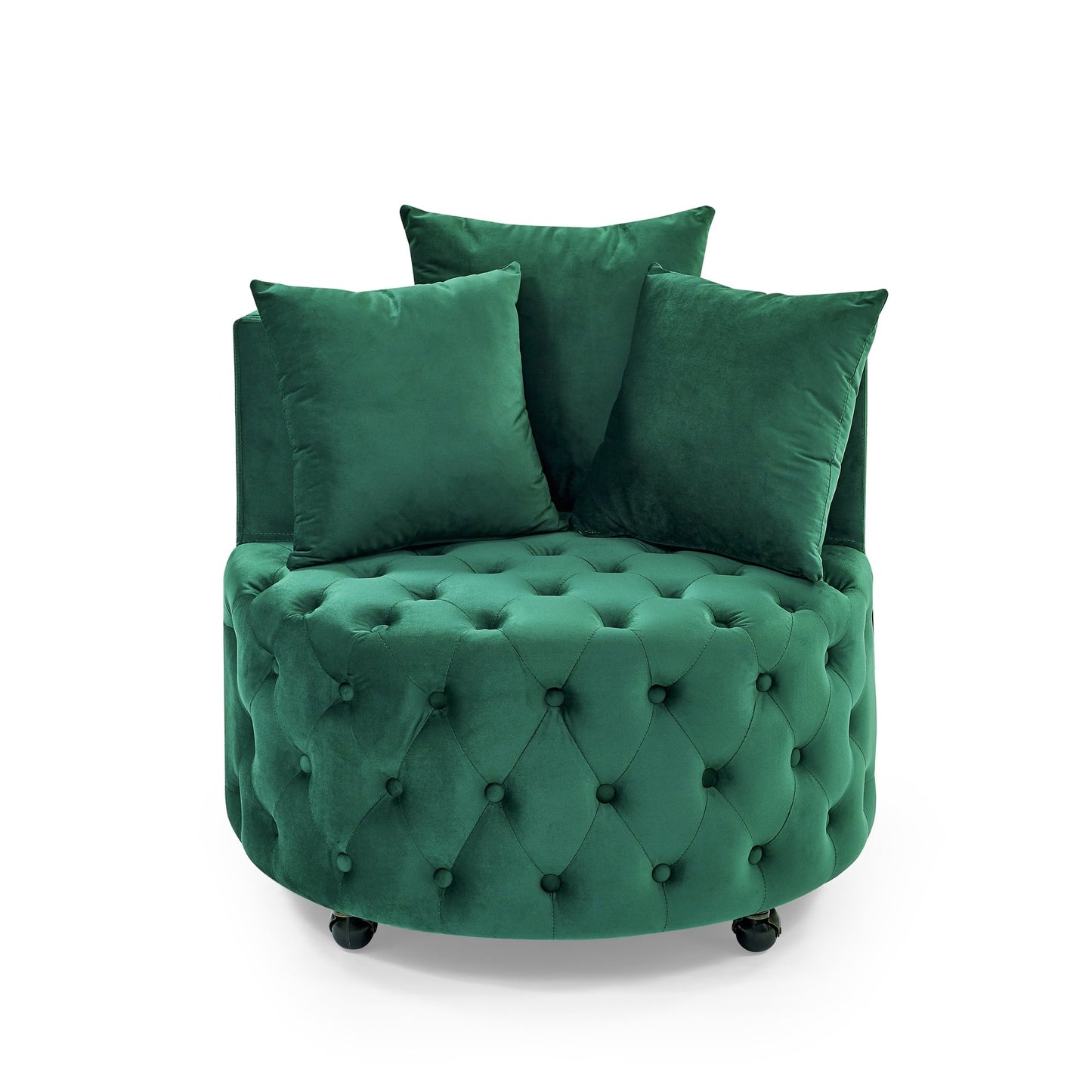 Cterwk Velvet Upholstered Swivel Chair with 3 Pillows and Wheels, Perfect for Living Room, Green