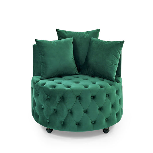 Cterwk Velvet Upholstered Swivel Chair with 3 Pillows and Wheels, Perfect for Living Room, Green