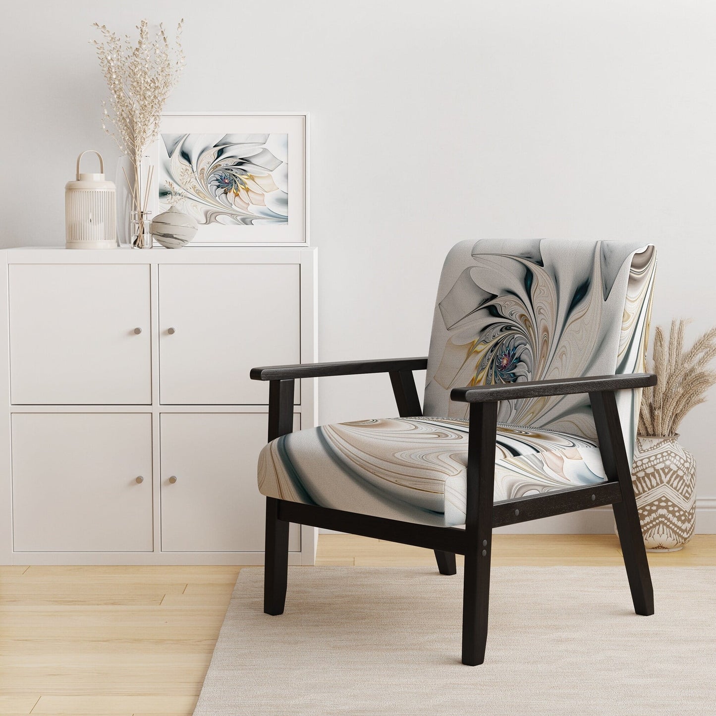 Designart 'White Stained Glass Floral' Upholstered Floral Accent Chair