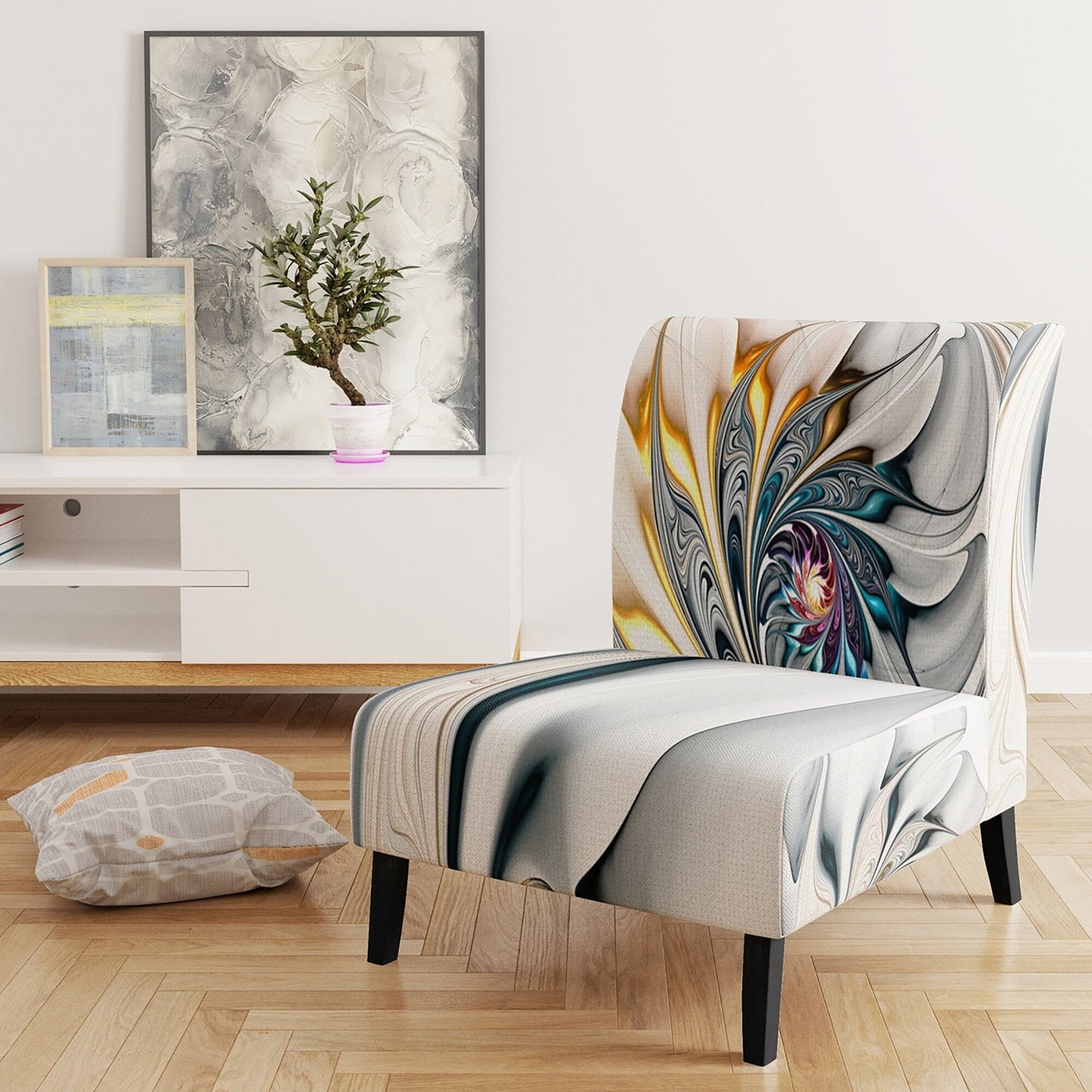 Designart 'White Stained Glass Floral' Upholstered Floral Accent Chair