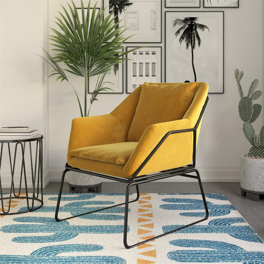 DHP Avery Accent Chair, Mustard Yellow Velvet