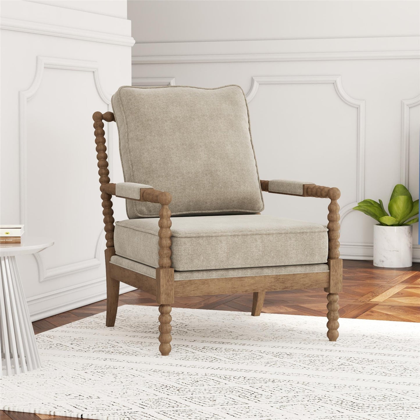 DHP Elaina Upholstered Spindle Accent Chair, Ivory/Seadrift