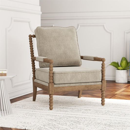 DHP Elaina Upholstered Spindle Accent Chair, Ivory/Seadrift