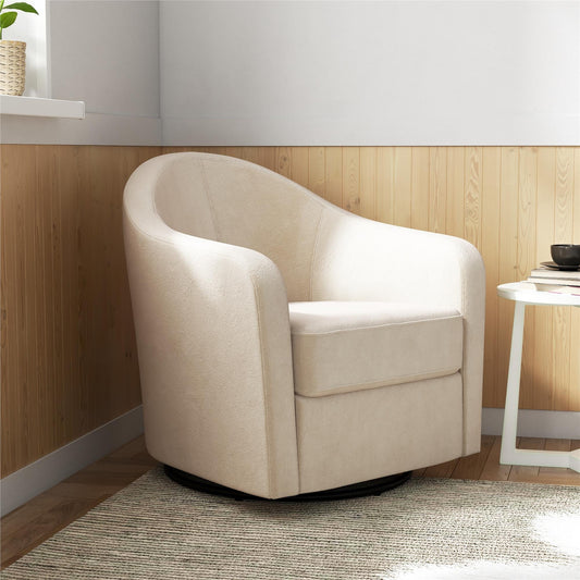 DHP Gentle Swivel Curved Accent Chair, Cream Velvet
