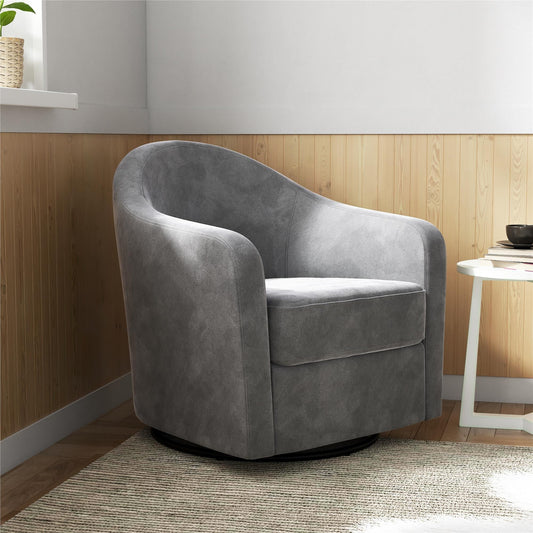 DHP Gentle Swivel Curved Accent Chair, Light Gray Velvet