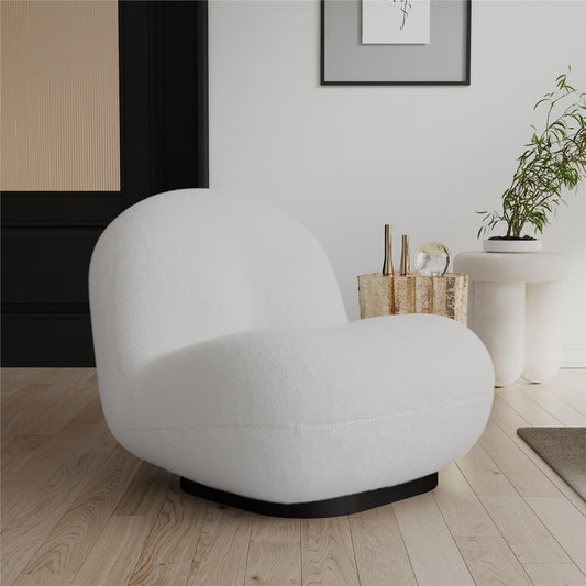 DHP Harley Swivel Accent Chair with Boucle Fabric and Black Base, White