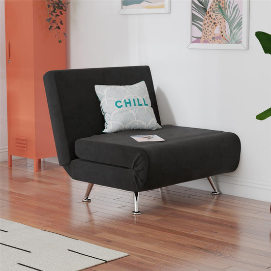 DHP Mikko Seater Flip Chair, Modern, Convertible, Black Microfiber