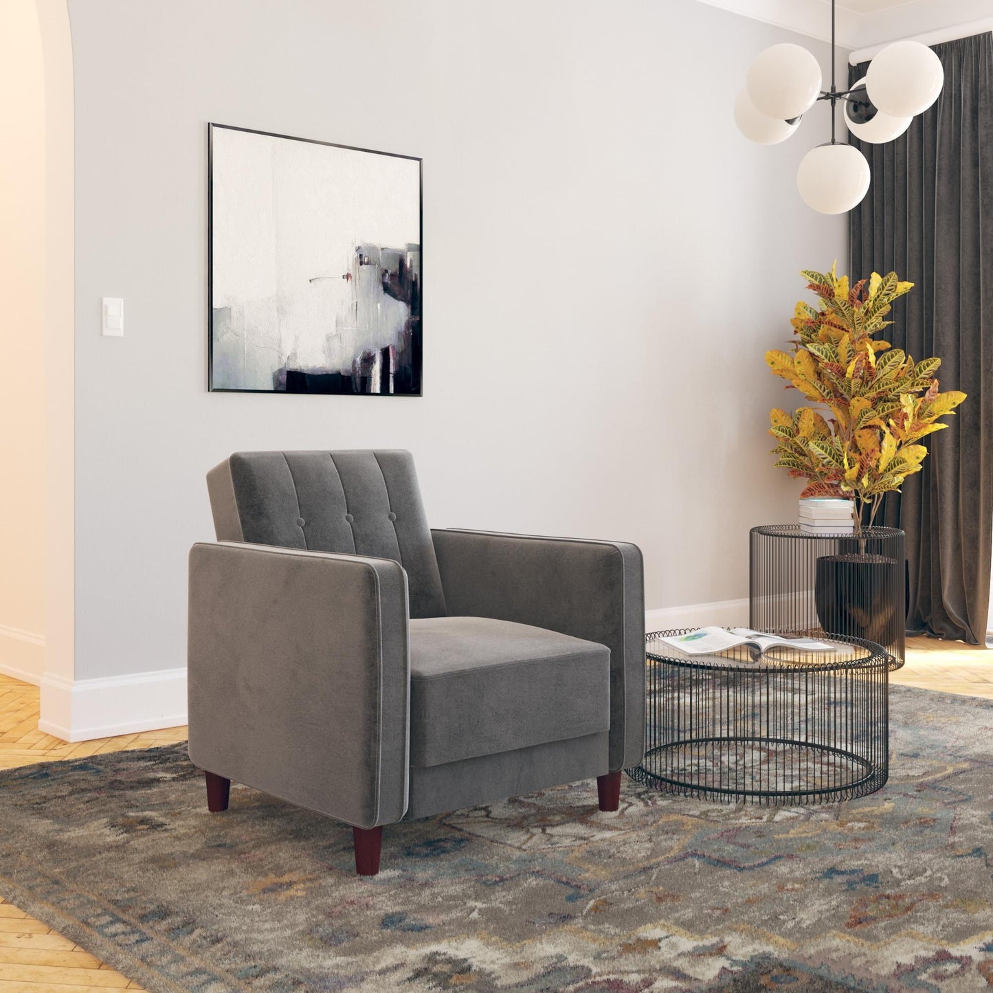 DHP Pin Tufted Accent Chair, Grey Velvet