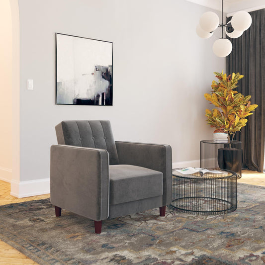 DHP Pin Tufted Accent Chair, Grey Velvet