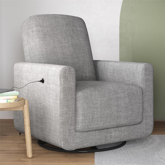 DHP Step Swivel Accent Chair with USB Charger, Light Gray Linen