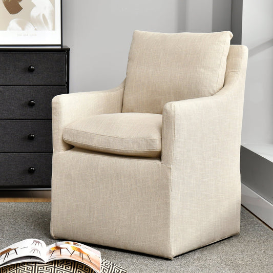 DUHOME Upholstered Dining Chair,Linen Accent Chair for Living Room,Single Sofa Chair with 4 Casters,Arm Chair for Bedroom Reading Room