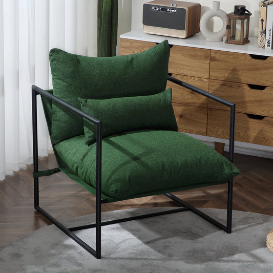 DURASPACE Sling Accent Chair Lounge Metal Framed Linen Fabric, Green