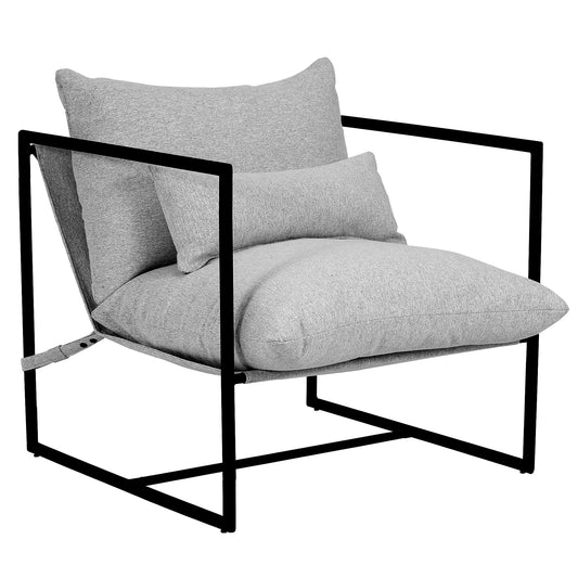 DURASPACE Sling Accent Chair Lounge Metal Framed Linen Fabric, Light Gray