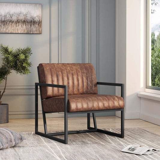 Dasun Modern Design High Quality PU Leather Steel Armchair Brown