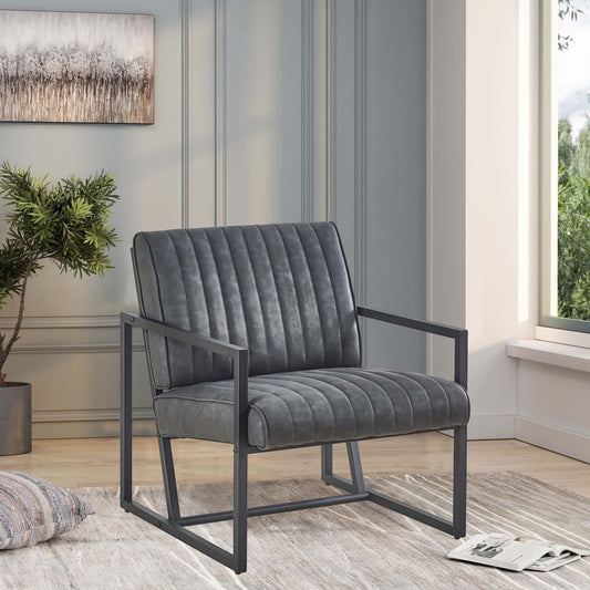 Dasun Modern Design High Quality PU Leather Steel Armchair Gray