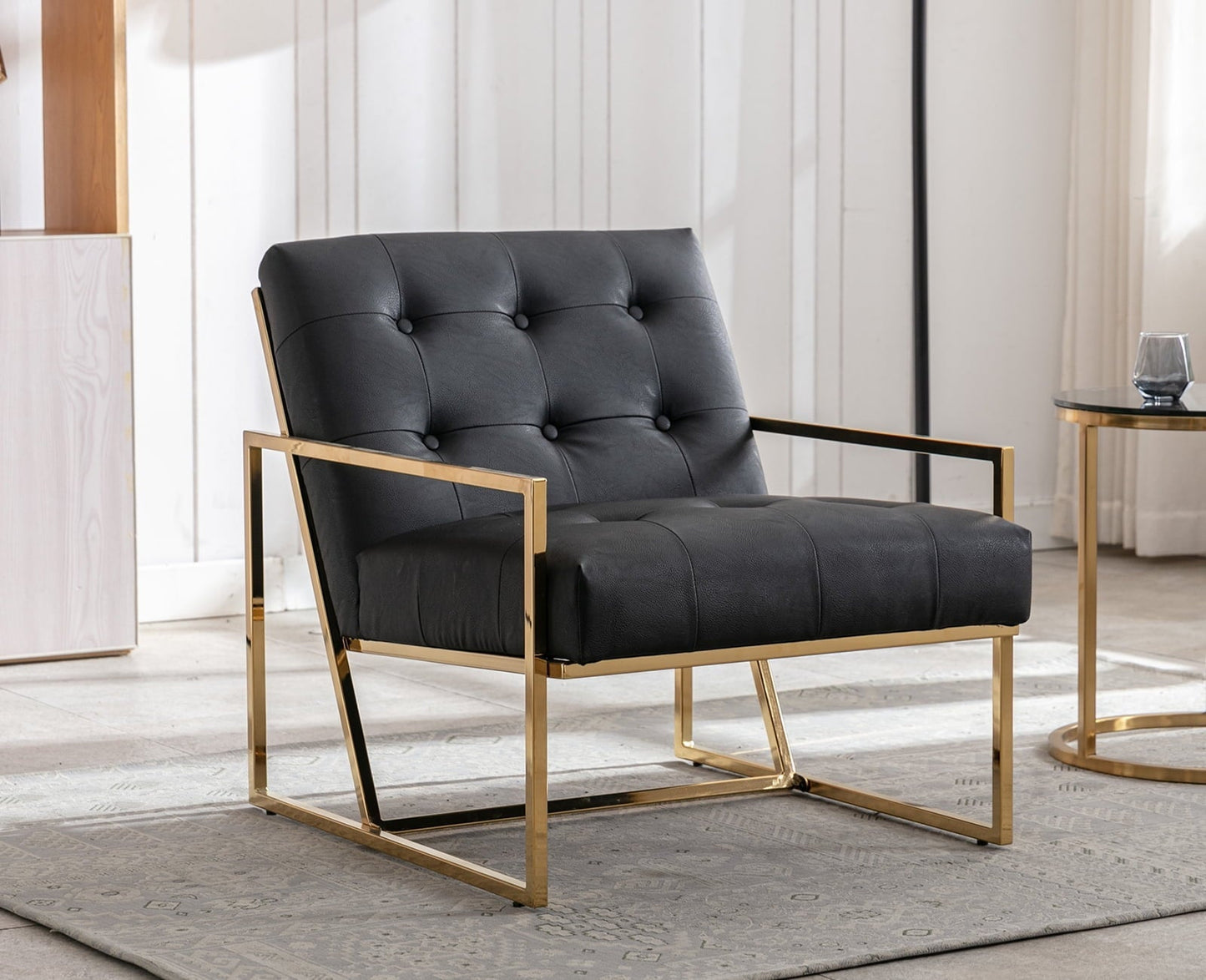 Dayalane Modern Button Tufted Accent Chair, Mid-Century PU Upholstered Arm Chair, 25.5' Wide Lounge Single Sofa with Gold Finish Metal Frame for Living Room Bedroom Club, White