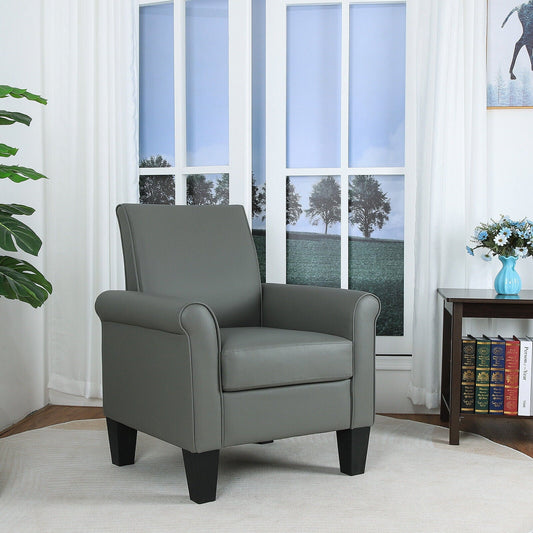Dazone Accent Leather Arm Chair, Modern Faux Leather Single Sofa Seat Club Chair Armchair For Living Room, Gray