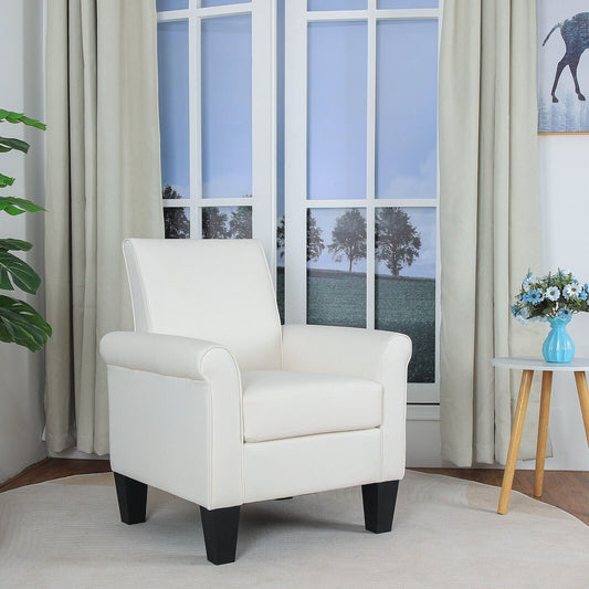 Dazone Accent Leather Arm Chair, Modern Faux Leather Single Sofa Seat Club Chair Armchair For Living Room, White