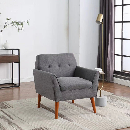 Dazone Mid Century Modern Accent Chair, Comfy Upholstered Linen Fabric Armchair Single Sofa Chairs Club Chair Comfortable Reading Seat, Dark Gray