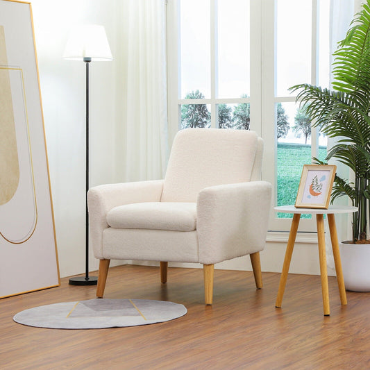 Dazone Modern Accent Chair, Single Sofa Comfy Sherpa Teddy Fabric Upholstered Arm Chair Club Chair, For Living Room, White
