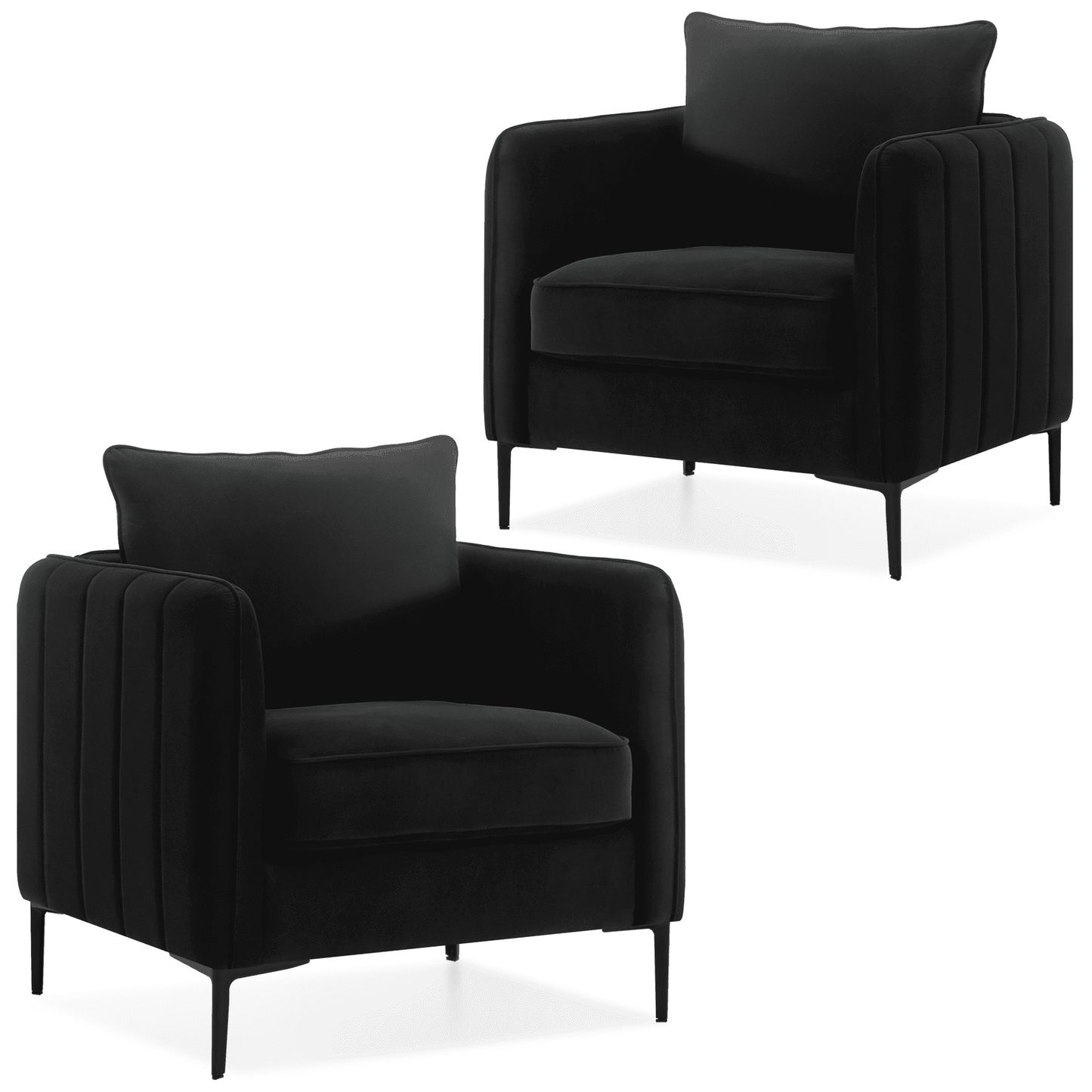 DecoraFlex Black Accent Chairs set of 2,Comfy Velvet Armchair with Thick Cushion, Single Sofa/Side Chair for Living RoomBedroom Office Reading Chair
