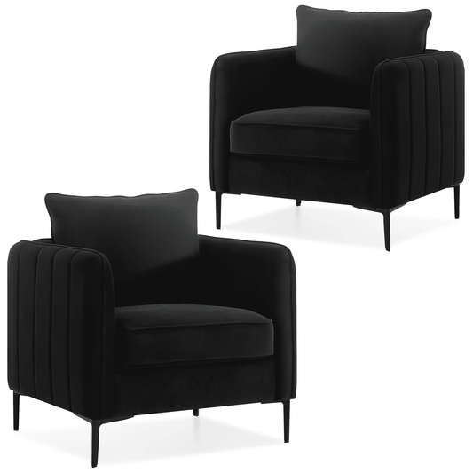 DecoraFlex Black Accent Chairs set of 2,Comfy Velvet Armchair with Thick Cushion, Single Sofa/Side Chair for Living RoomBedroom Office Reading Chair