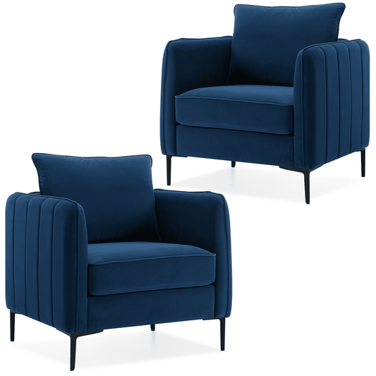 DecoraFlex Blue Accent Chairs set of 2,Comfy Velvet Armchair with Thick Cushion, Single Sofa/Side Chair for Living RoomBedroom Office Reading Chair
