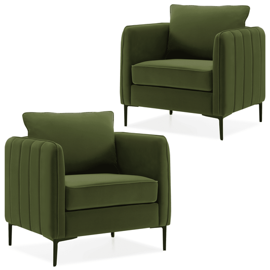 DecoraFlex Olive Green Accent Chairs set of 2,Comfy Velvet Armchair with Thick Cushion, Single Sofa/Side Chair for Living RoomBedroom Office Reading Chair